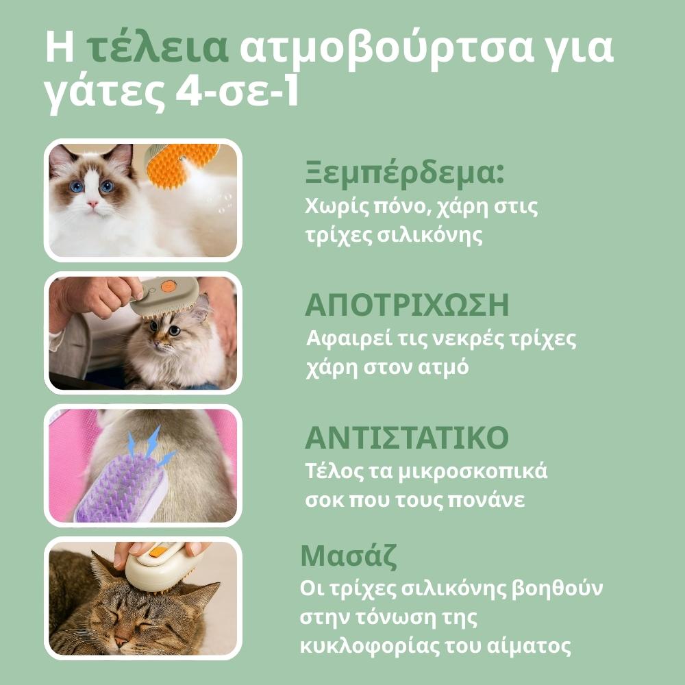 Πολυχρηστική Βούρτσα Ατμού 4‑σε‑1 για γάτες